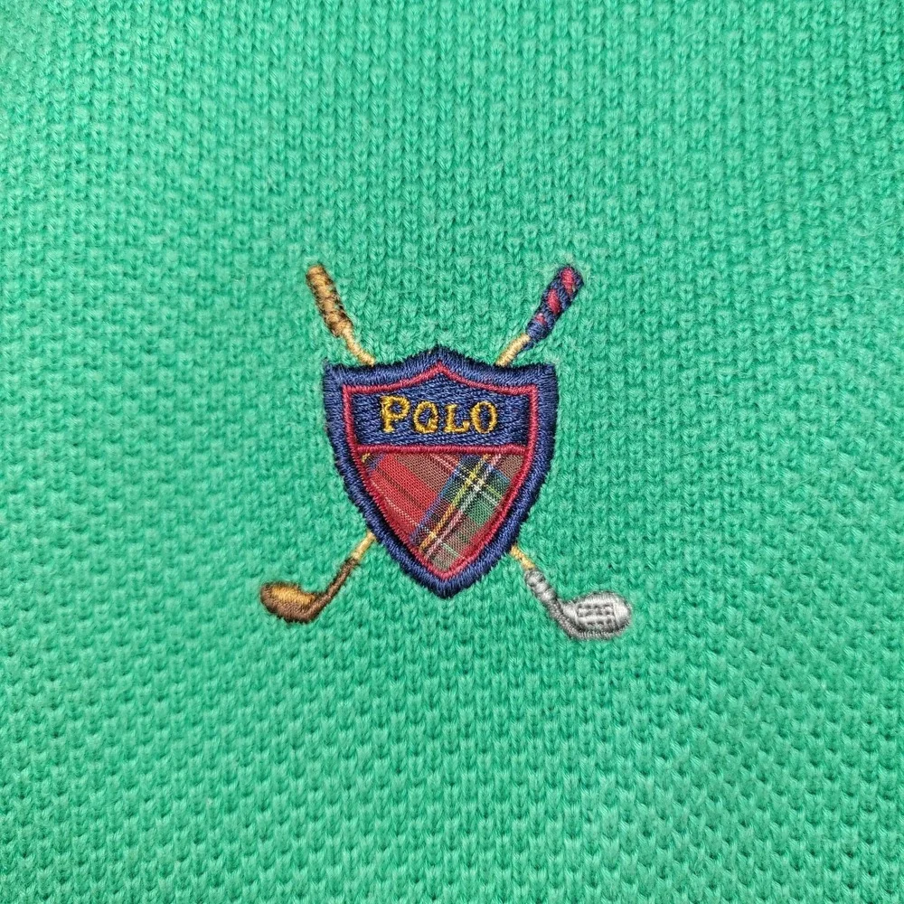 Polo Ralph Lauren Sweater Mens XL Green V Neck Crest Long Sleeve Knit Preppy